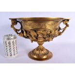 A FINE 19TH CENTURY FRENCH GILT BRONZE TWIN HANDLED WARWICK TYPE VASE in the manner of Barbedienne,