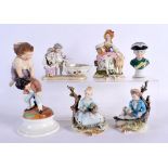 A 19TH CENTURY CONTINENTAL MEISSEN STYLE PORCELAIN SALT together with other figures. Largest 18 cm h