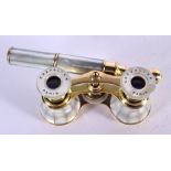 ANTIQUE FRENCH CHEVALIER MOTHER-OF-PEARL OPERA GLASSES. 4.4cm retracted, 5.4cm extended, handle 13