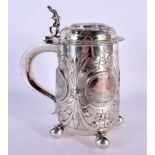 AN UNUSUAL CONTINENTAL SILVER COIN INSET STEIN. 475 grams. 17 cm x 16 cm.