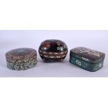 THREE 19TH CENTURY JAPANESE MEIJI PERIOD CLOISONNE ENAMEL BOXES. Largest 11 cm x 6 cm. (3)