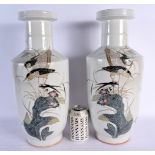A LARGE PAIR OF CHINESE FAMILLE ROSE PORCELAIN VASES 20th Century. 42 cm high.