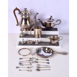 AN ANTIQUE SILVER PLATED COFFEE POT etc. (qty)