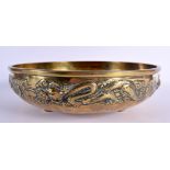 A LARGE 19TH CENTURY CHINESE BRONZE BOWL CENSER Qing, decorated in relief with dragons. 30 cm diamet