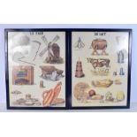 A PAIR OF FRAMED FRENCH PRINTS depicting the process of making bread and cheese. 60 cm x 46 cm.