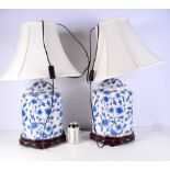 A large pair of Chinese style Porcelain table lampstand decorated with flowers 72 cm (2).