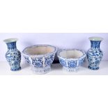 Two Chinese blue and white vases together with two large platers.