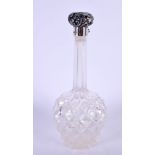 A LATE VICTORIAN SOLVER MOUNTED CUT GLASS SCENT BOTTLE. London 1891. 18 cm x 7.5 cm.