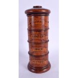 A CONTEMPORARY TREEN SPICE TOWER. 20 cm high.