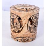 A small Chinese carved hardstone censer decorated with a dragon 7 x 6 cm.