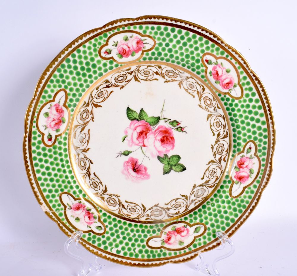 A SET OF THREE EARLY 19TH CENTURY ENGLISH PORCELAIN PLATES decorated with raised green enamels and r - Image 4 of 7