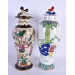 A 19TH CENTURY CHINESE CRACKLE GLAZED FAMILLE VERTE VASE AND COVER together with another vase and co