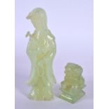 AN EARLY 20TH CENTURY CHINESE PALE GREEN JADE FIGURE OF A FEMALE Late Qing/Republic, together with a