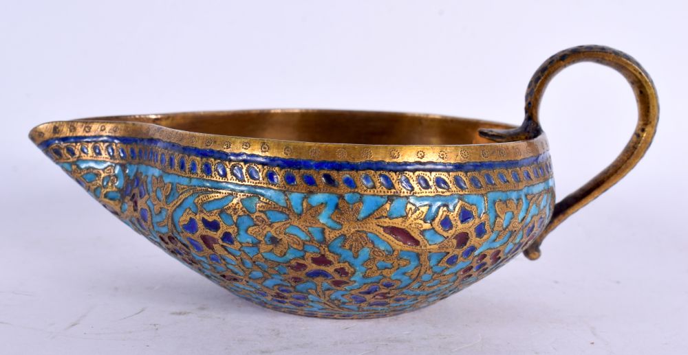 A RARE 18TH/19TH CENTURY INDIAN ISLAMIC MIDDLE EASTERN BRONZE OIL BURNER enamelled all over with fol - Image 2 of 5