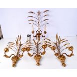 A collection of gilt metal wheat ear wall sconces 48 cm (4).