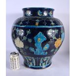 A LARGE CHINESE QING DYNASTY FAHUA GLAZED BULBOUS PLANTER Ming style, decorated in relief with birds