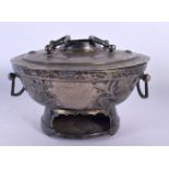 A RARE 19TH CENTURY CHINESE SILVER WARMING POT AND COVER Qing, decorated all over with foliage and v
