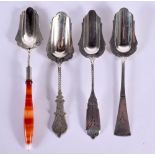 THREE SILVER CADDY SPOONS. 46 grams. Largest 13 cm x 2.75 cm. (3)