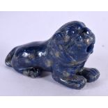 A CARVED LAPIS LION. 4.1cm x 7.1cm x 2.4cm