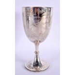 A LATE VICTORIAN ENGRAVED SWANAGE GOBLET. London 1877. 208 grams. 20 cm x 9.5 cm.