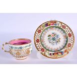 19th century Royal Worcester reticulated teacup and a saucer similar both with circular Royal Worces
