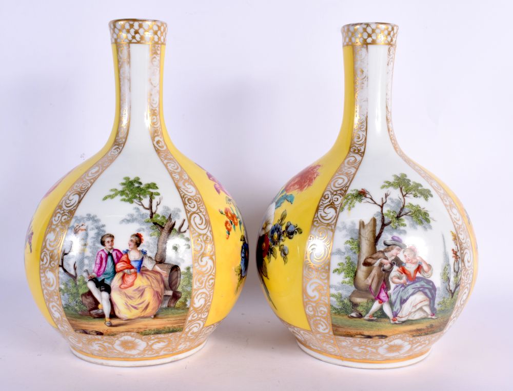 A PAIR OF 19TH CENTURY GERMAN AUGUSTUS REX PORCELAIN VASES painted with figures. 24 cm x 10 cm. - Image 3 of 5