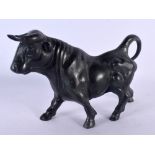 A CONTEMPORARY BRONZE FIGURE OF A BULL. 21 cm x 14 cm.