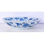 A Chinese porcelain blue and white lotus flower dish. 22 cm.