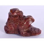 A JAPANESE DOUBLE TOAD CARVED WOOD NETSUKE. 6 cm x 4 cm.