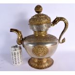 A VERY LARGE 18TH/19TH CENTURY CHINESE TIBETAN SILVER AND MIXED METAL EWER decorated with motifs. 22