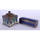 A 19TH CENTURY JAPANESE MEIJI PERIOD CLOISONNE ENAMEL INKWELL together with a blue cloisonne enamel