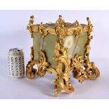 A FINE EARLY 20TH CENTURY FRENCH ORMOLU AND ONYX PLANTER of bold scrolling form. 26 cm x 21 cm.