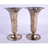 A PAIR OF 1940S SILVER POSY VASES. Sheffield 1943. 735 grams overall. 16.5 cm x 10 cm.