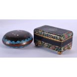 A 19TH CENTURY JAPANESE MEIJI PERIOD CLOISONNE ENAMEL BOX AND COVER together with a rectangular cask