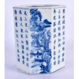 A VERY RARE 18TH CENTURY CHINESE BLUE AND WHITE BRUSH POT Yongzheng mark and period, painted with ca