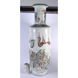 A VERY LARGE CHINESE FAMILLE VERTE PORCELAIN ROULEAU VASE probably 19th century. 78 cm x 22 cm.