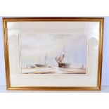 A framed watercolour of Whitby Harbour C1890 by David C Bell 1994 37 x 60 cm.