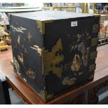 A RARE 19TH CENTURY CHINESE CARVED AND LACQUERED COUNTRY HOUSE BOX. 38 cm x 42 cm.
