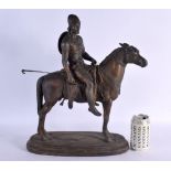 A LARGE 19TH CENTURY EUROPEAN SPELTER FIGURE OF A MALE modelled on horseback. 48 cm x 30 cm.