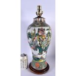 A LARGE 19TH CENTURY CHINESE FAMILLE VERTE PORCELAIN LAMP Kangxi style. 49 cm high.