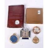 A LADIES POWDER MECHANICAL WATCH COMPACT together with a leather purse, four pendant watches etc. (