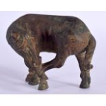 A CHINESE QING DYNASTY BRONZE HORSE SCROLL WEIGHT. 7 cm x 6 cm.