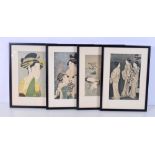 FOUR FRAMED JAPANESE PRINTS. 38 cm x 26 cm. (4)