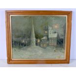 A FRAMED OIL ON CANVAS of a church scene in Richmond C1901. 39 cm x 49 cm.