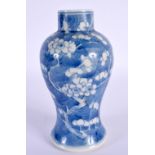 A 19TH CENTURY CHINESE BLUE AND WHITE PORCELAIN PRUNUS VASE Kangxi style. 14 cm high.