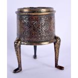 A 12TH / 13TH CENTURY CENTRAL ASIAN BRONZE & SILVER TRIPOD INCENSE BURNER the body with inlaid silve