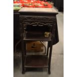 A 19TH CENTURY CHINESE MARBLE INSET HARDWOOD TABLE. 88 cm x 40 cm.