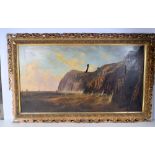 A framed 19th Century maritime oil on canvas 54 x 100 cm