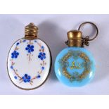 TWO ENAMELLED GLASS SCENT BOTTLES. Largest 5.1cm x 2.9cm x 1.9cm (2)