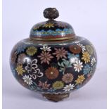 A SMALL 19TH CENTURY JAPANESE MEIJI PERIOD CLOISONNE ENAMEL JAR AND COVER. 7.5 cm wide.